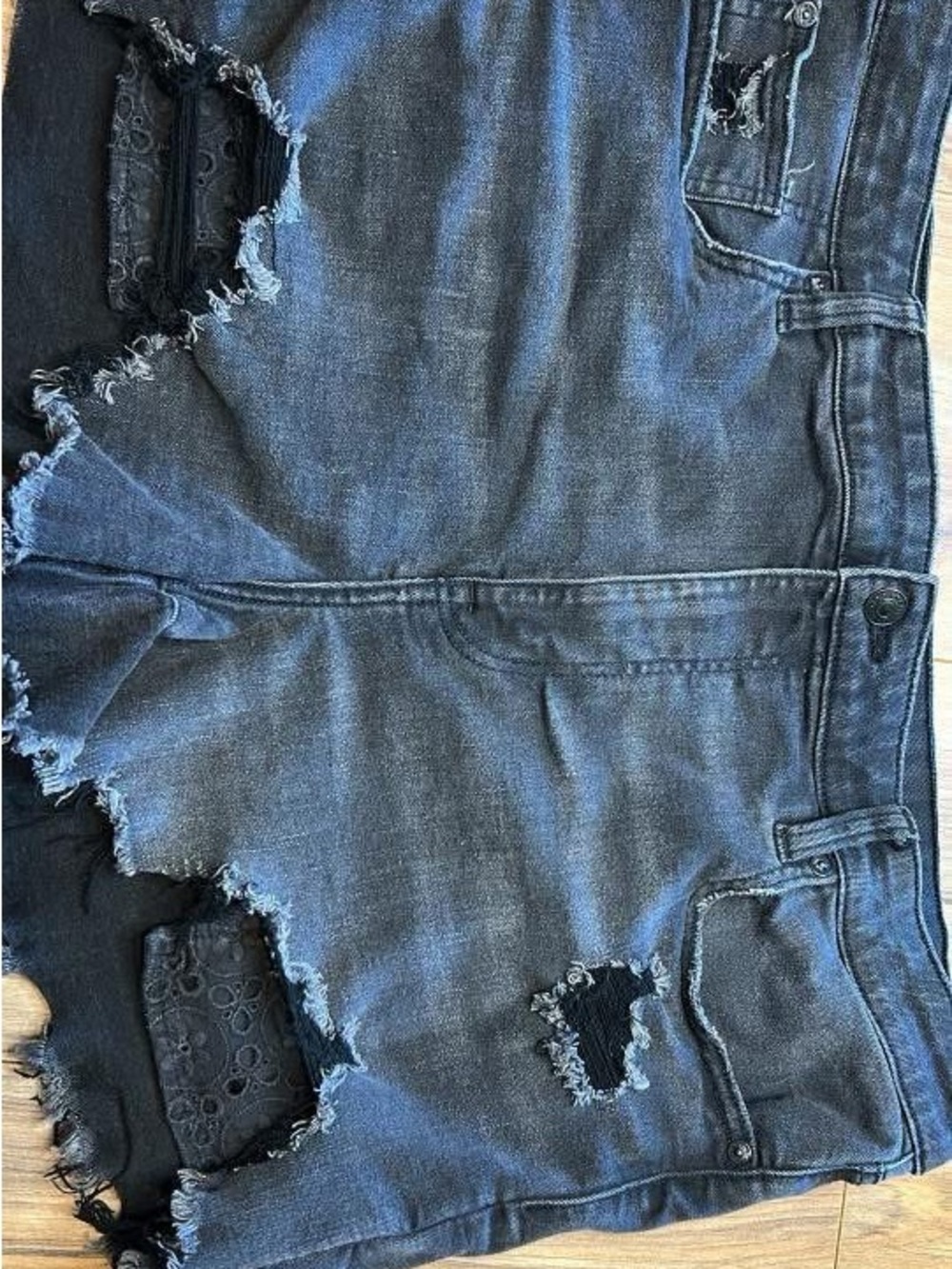 American Eagle Outfitters Black-Trim Distressed Denim Shorts